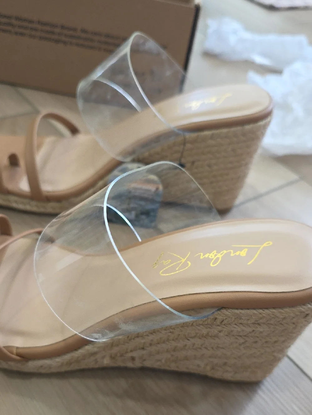 London Rag Clear Strap Espadrille Tan Wedge Sandal